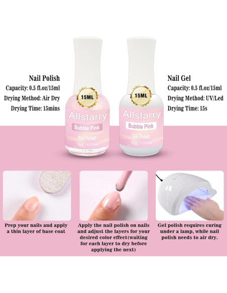 Esmalte de Uñas Rosa Allstarry 15ml Gel y Secado al Aire Esmalte de Uñas Rosa Allstarry 15ml Gel y Secado al Aire