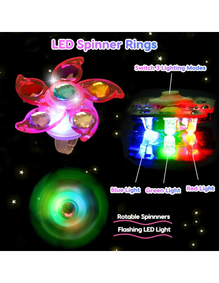 24 Anillos Giratorios LED Iluminados Thremhoo para Niños 24 Anillos Giratorios LED Iluminados Thremhoo para Niños