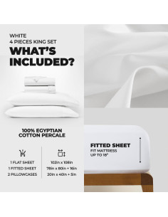Sábanas King 100% Algodón Egipcio TLB 400 Hilos - Blanco 2