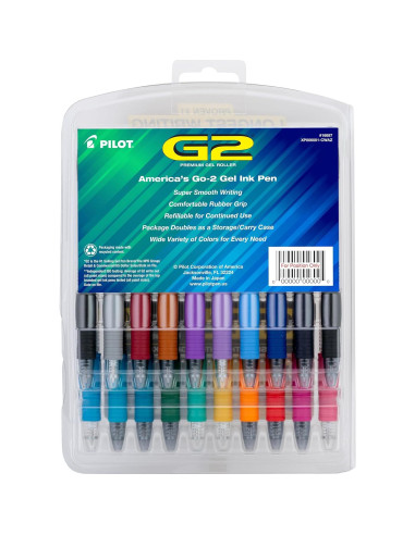 Bolígrafos de Gel Pilot G2, Punta Fina 0.7 mm, 20 Colores