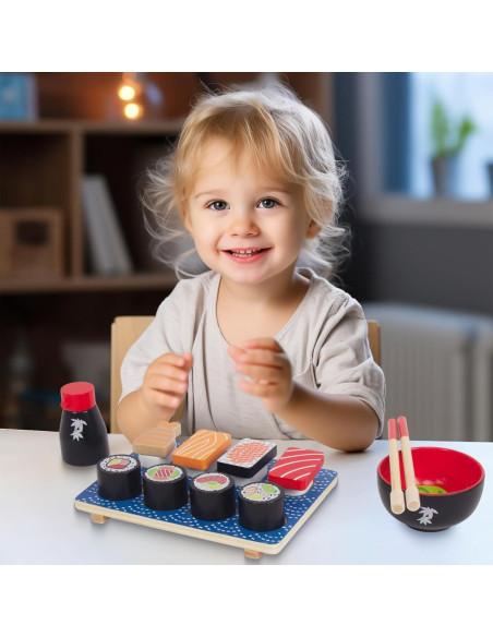 Set de Juguetes de Pastel y Sushi de Madera WoodenEdu para Niños Set de Juguetes de Pastel y Sushi de Madera WoodenEdu para Niños