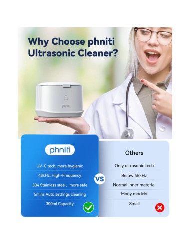 Limpiador Ultrasónico Phniti 375ml para Joyería y Dentaduras
