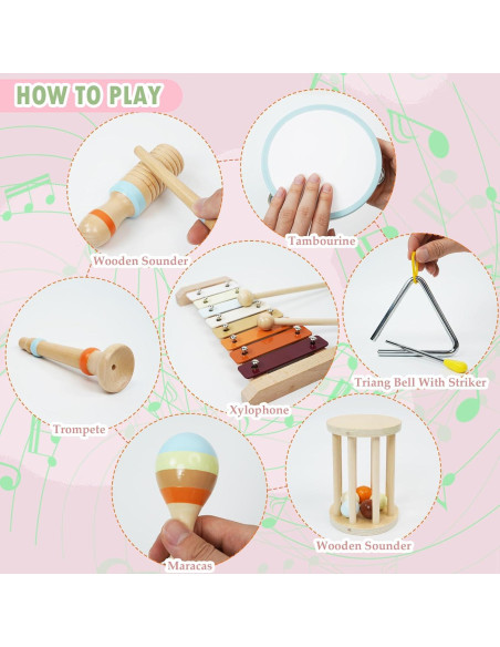 Set de Instrumentos Musicales de Madera para Niños 1-3 Años Set de Instrumentos Musicales de Madera para Niños 1-3 Años