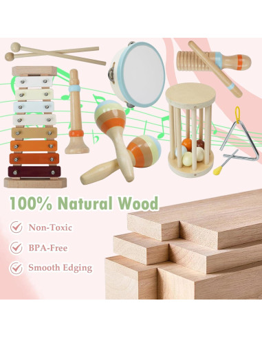 Set de Instrumentos Musicales de Madera para Niños 1-3 Años