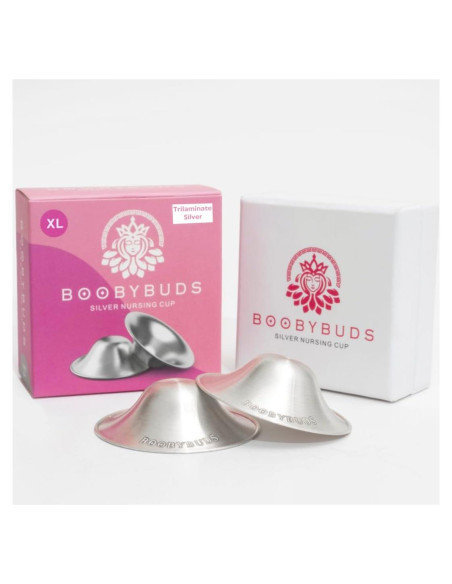 Copas de Lactancia BoobyBuds de Plata 999 - Protectores XL Copas de Lactancia BoobyBuds de Plata 999 - Protectores XL