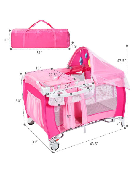 HONEY JOY Parque Infantil 4-en-1 Portátil Rosa con Cuna y Mesa de Cambio HONEY JOY Parque Infantil 4-en-1 Portátil Rosa con Cuna y Mesa de Cambio