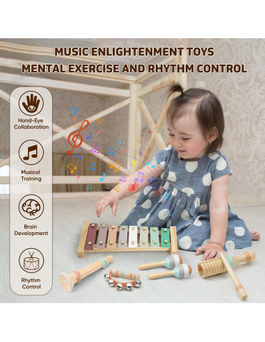 Set de Instrumentos Musicales Montessori LeeQee - Juguetes de Madera para Niños 1-3 Años