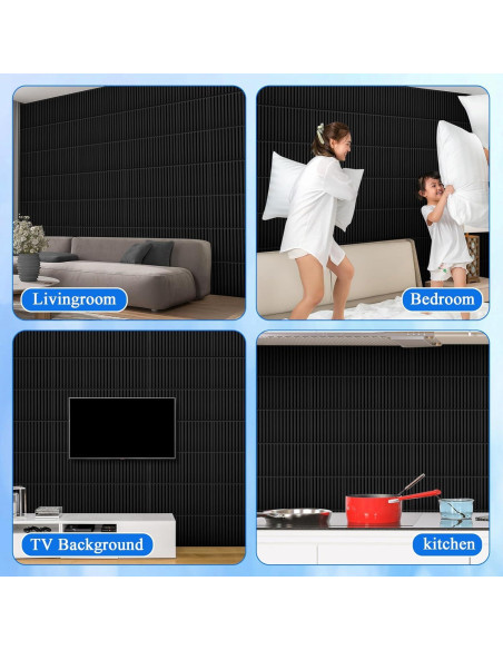 32 Paneles de Pared 3D Nuanchu PVC Texturizado 30x30cm Negro 32 Paneles de Pared 3D Nuanchu PVC Texturizado 30x30cm Negro