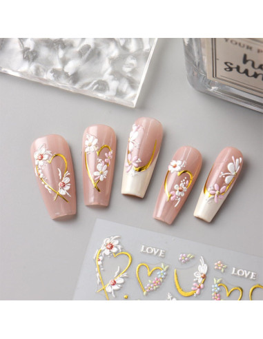 Calcomanías de Uñas 3D JMEOWIO Flores Autoadhesivas 4 Hojas