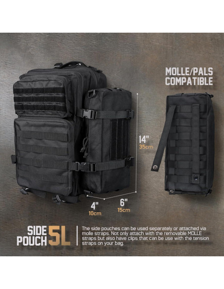 Bolsa Táctica WYNEX Molle Incremental 5L Negra EDC Bolsa Táctica WYNEX Molle Incremental 5L Negra EDC