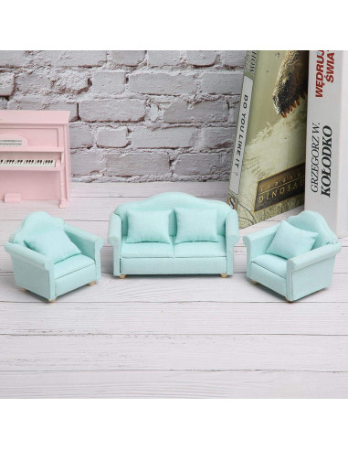 Sofá Miniatura 3 Piezas GLOGLOW Verde para Casa de Muñecas 1:12