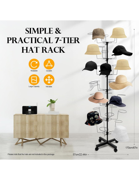 Soporte de Sombreros Giratorio Goudergo 7 Niveles Negro Soporte de Sombreros Giratorio Goudergo 7 Niveles Negro