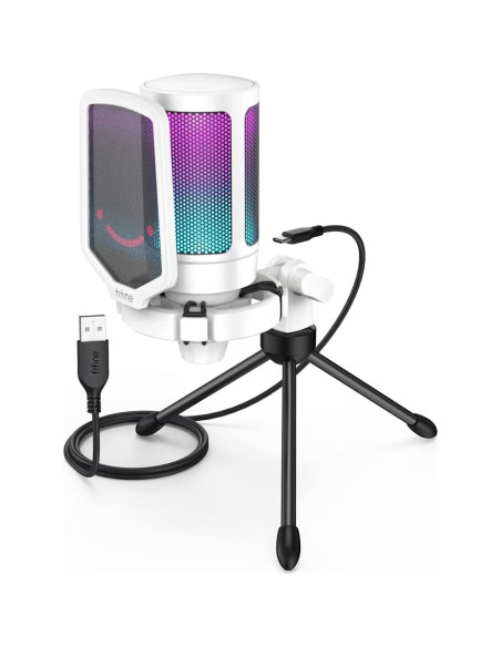 Micrófono USB FIFINE AmpliGame Rosa/Blanco con RGB y Soporte Micrófono USB FIFINE AmpliGame Rosa/Blanco con RGB y Soporte