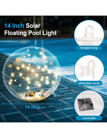 Luces de piscina flotantes solares numiko - LED 35.56 cm, 2 unidades Luces de piscina flotantes solares numiko - LED 35.56 cm, 2 unidades