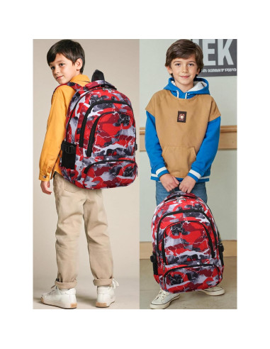 Mochila Escolar BLUEFAIRY 17" para Niños y Niñas Camo Rojo