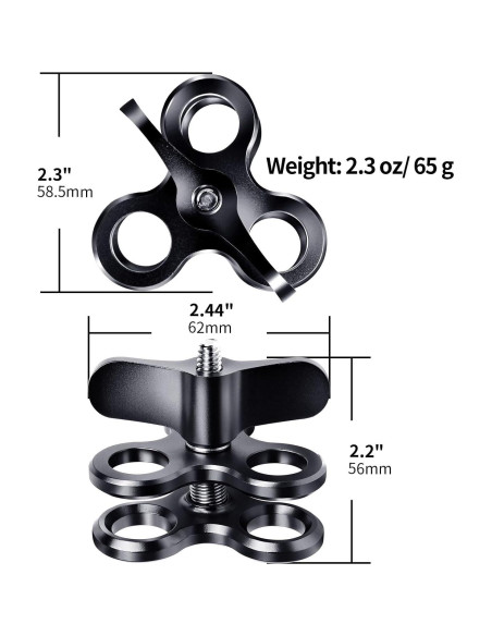 Soporte de cámara submarina LetonPower 3 agujeros 25mm Soporte de cámara submarina LetonPower 3 agujeros 25mm