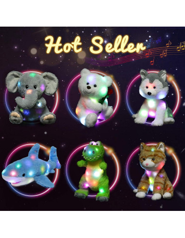 Elefante de Peluche Musical LED Hopearl 28 cm con Luz y Volumen Ajustable