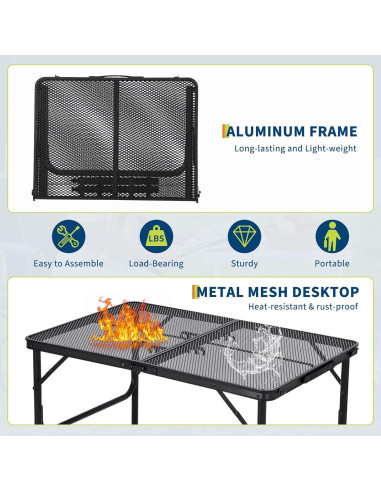 Mesa de Parrilla Plegable GarveeLife 90x60cm Ajustable Negra