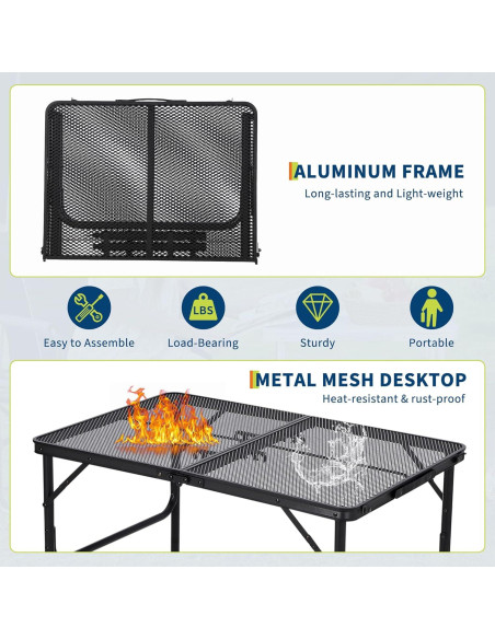 Mesa de Parrilla Plegable GarveeLife 90x60cm Ajustable Negra