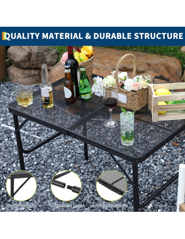 Mesa de Parrilla Plegable GarveeLife 90x60cm Ajustable Negra