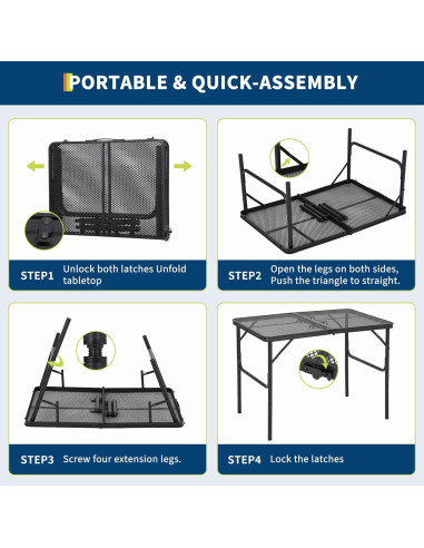 Mesa de Parrilla Plegable GarveeLife 90x60cm Ajustable Negra