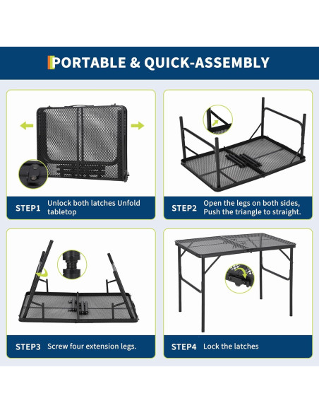 Mesa de Parrilla Plegable GarveeLife 90x60cm Ajustable Negra