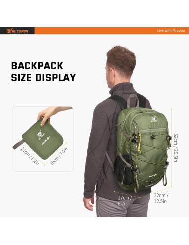 Mochila de Senderismo Plegable SKYSPER ISHELL 30L Verde