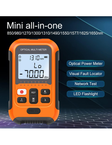 Medidor de Potencia de Fibra Óptica Yide OPM&VFL-2Mw, 8 Longitudes de Onda