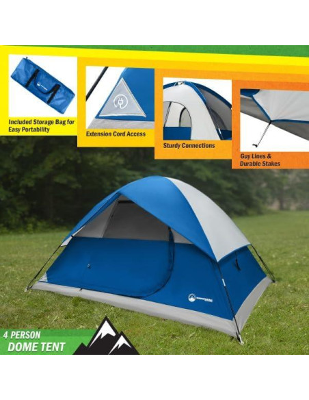 Carpa de Camping Wakeman 4 Personas Azul Impermeable Carpa de Camping Wakeman 4 Personas Azul Impermeable