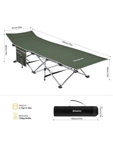 Cama Plegable KingCamp KC8005 para Camping 190.5x66cm 120kg