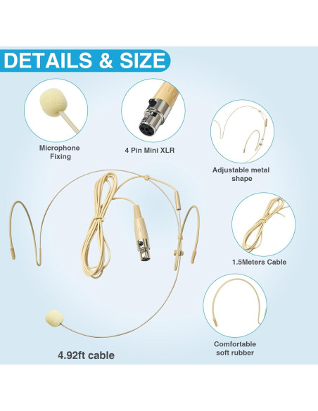 Paquete de 2 Micrófonos de Auricular Doble Beige con Cable 1.5m Paquete de 2 Micrófonos de Auricular Doble Beige con Cable 1.5m