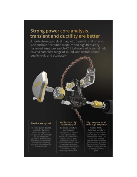 Auriculares In-Ear CCA C12 HiFi 1DD+5BA Aislante Oro Ámbar Auriculares In-Ear CCA C12 HiFi 1DD+5BA Aislante Oro Ámbar