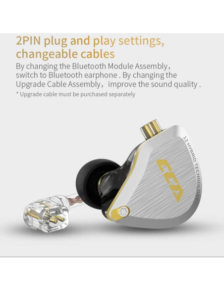Auriculares In-Ear CCA C12 HiFi 1DD+5BA Aislante Oro Ámbar Auriculares In-Ear CCA C12 HiFi 1DD+5BA Aislante Oro Ámbar