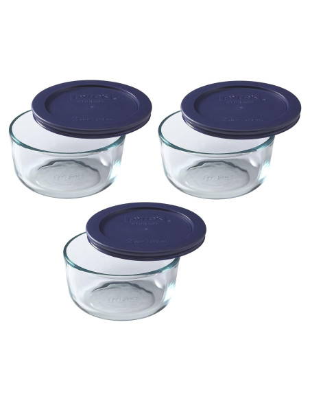 Juego de 3 Tazones de Vidrio Pyrex 2 Tazas con Tapas Juego de 3 Tazones de Vidrio Pyrex 2 Tazas con Tapas