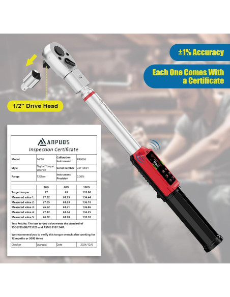 Llave de Torque Digital ANPUDS 2-135 Nm Ajustable con Alarma Llave de Torque Digital ANPUDS 2-135 Nm Ajustable con Alarma