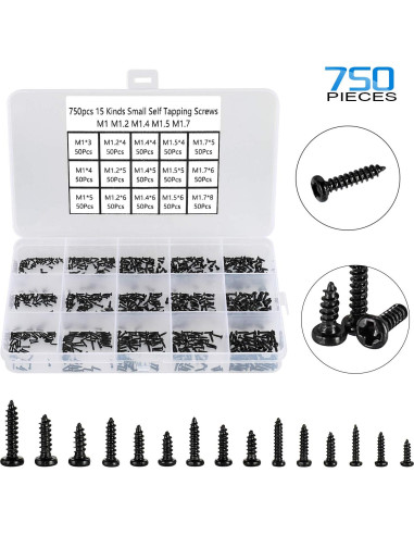 Kit de 750 Tornillos Pequeños M1-M1.7 HanTof Acero al Carbono