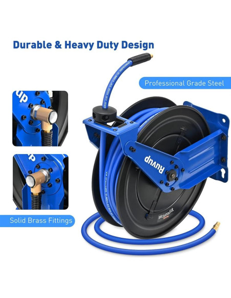 Carrete Retráctil de Manguera de Aire Ruvup 3/8" x 22.86m 300PSI Carrete Retráctil de Manguera de Aire Ruvup 3/8" x 22.86m 300PSI