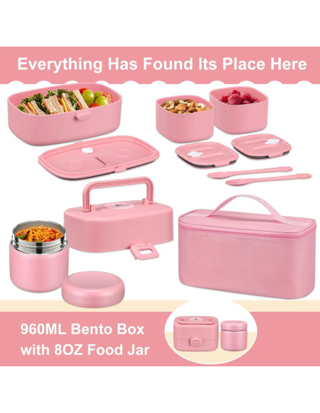 Caja de Almuerzo Bento Pawtong Rosa con Termo 227g Aislado Caja de Almuerzo Bento Pawtong Rosa con Termo 227g Aislado