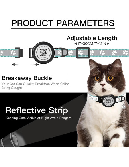 Collar Reflectante para Gato Dgerp con TAG QR 18-30 cm Verde Claro Collar Reflectante para Gato Dgerp con TAG QR 18-30 cm Verde Claro