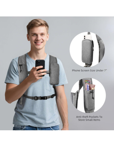 Mochila de Senderismo Plegable 15L Gris con Soporte para Teléfono