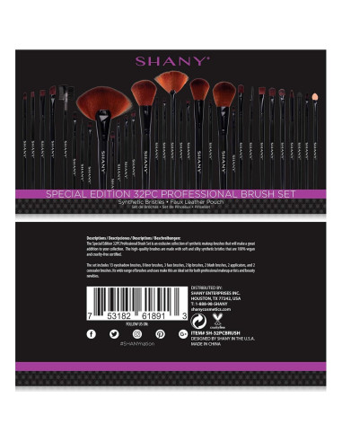 Conjunto de Brochas de Maquillaje SHANY 32 Piezas Sintéticas