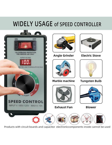 Controlador de Velocidad de Motor AC YYinno 15A 4000W Controlador de Velocidad de Motor AC YYinno 15A 4000W