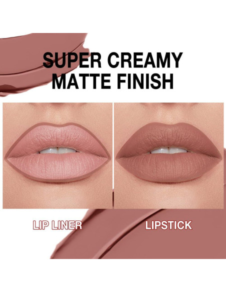 Labial Mate Gradiente evpct Marrón Nude + Lápiz Delineador Labial Mate Gradiente evpct Marrón Nude + Lápiz Delineador