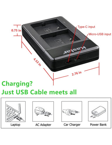 Cargador Doble USB Kastar CH-LED2-4B-A1 + 4 Baterías Litio 2440mAh