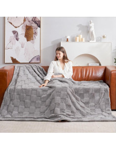 Manta de Piel Falsa Cozy Bliss 127x152 cm Gris Cuadros 2
