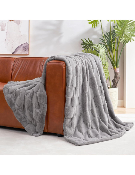 Manta de Piel Falsa Cozy Bliss 127x152 cm Gris Cuadros Manta de Piel Falsa Cozy Bliss 127x152 cm Gris Cuadros