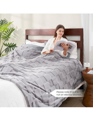 Manta de Piel Falsa Cozy Bliss 127x152 cm Gris Cuadros