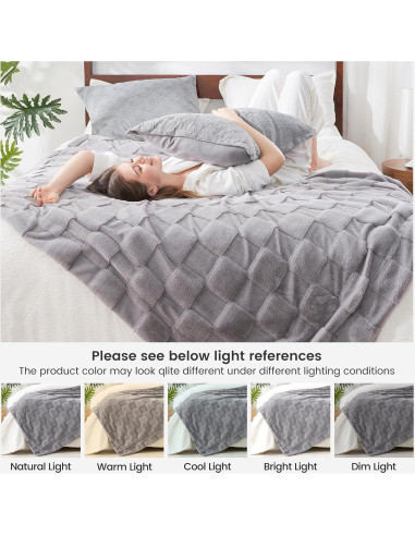 Manta de Piel Falsa Cozy Bliss 127x152 cm Gris Cuadros