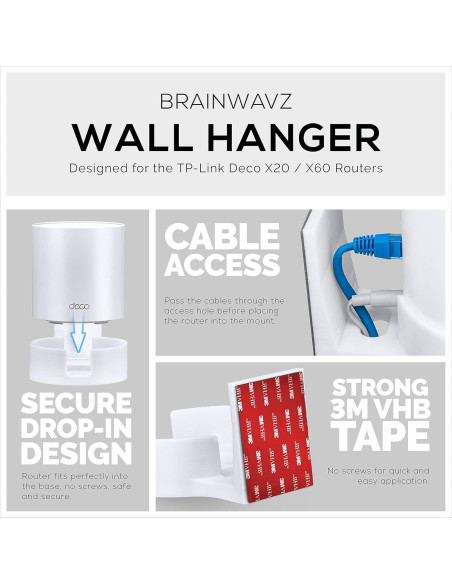 Soporte de pared adhesivo Brainwavz para enrutadores TP-Link Deco Soporte de pared adhesivo Brainwavz para enrutadores TP-Link Deco
