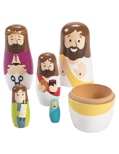 Muñecas Apilables Vida de Jesús - 5 Piezas Madera